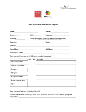 Respite Program Client Information Form