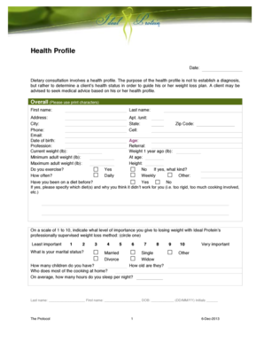 Health Profile for Weight Loss Consultation