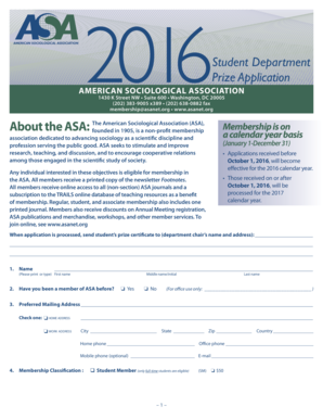 American Sociological Association Student Membership Application