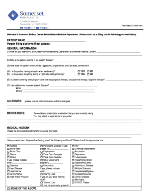 Somerset Medical Center Speech Therapy Intake Form