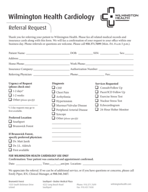 Wilmington Health Cardiology Referral Request