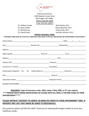 Pulmonary Division Patient Referral Form