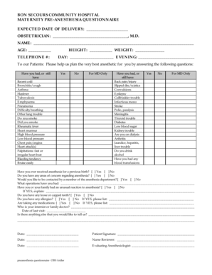 Maternity Pre-Anesthesia Questionnaire