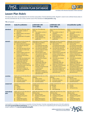 AASL Lesson Plan Rubric