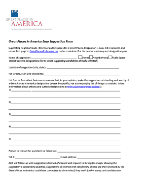 Great Places in America Suggestion Form