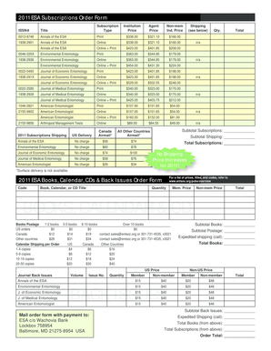 2011 ESA Subscriptions Order Form