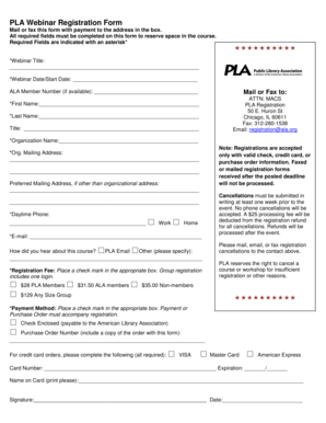 PLA Webinar Registration Form