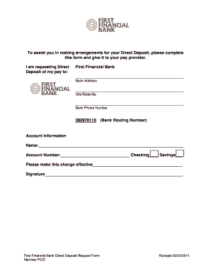 First Financial Bank Direct Deposit Request Form