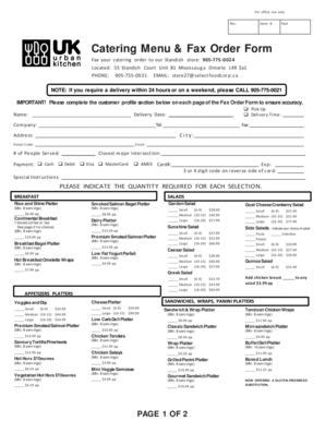 Catering Menu & Fax Order Form