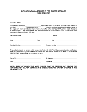 Authorization Agreement for Direct Deposits