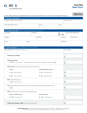 Group Medical Services Cost Plus Claim bFormb Effective March 1 bb