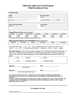 Child and Adult Care Food Program Enrollment Form
