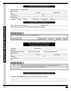 SelectPac Master Application for Group Life Insurance