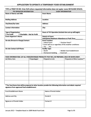 Temporary Food Establishment Application