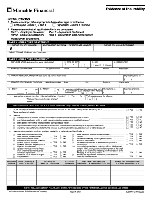 Evidence of Insurability Form