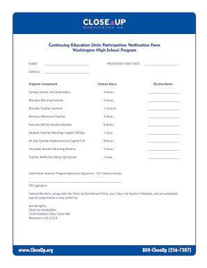 Continuing Education Units Participation Verification Form