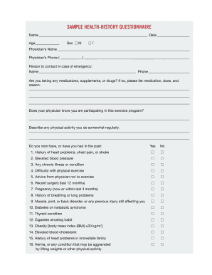 Health History and Exercise Questionnaire