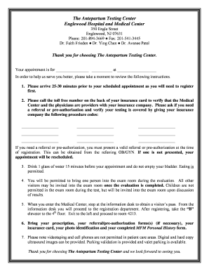 Antepartum Testing Center Appointment Form