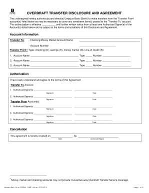 Overdraft Transfer Disclosure and Agreement
