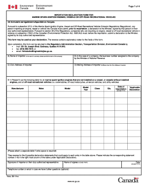 Canadian Marine Spark-Ignition Engine Import Declaration Form