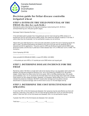 Decision Guide for Foliar Disease Control in Irrigated Wheat