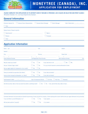 Moneytree Canada Employment Application