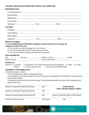 THE FAMILY AND EDUCATION CENTER EVENT CONTRACT AND ORDER FORM - stanly