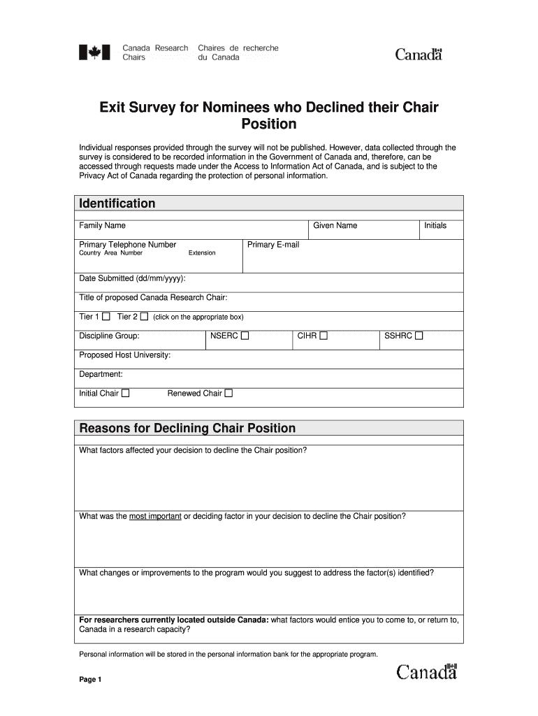 Exit Survey for Nominees who Declined their Chair Position Preview on Page 1