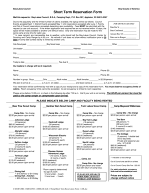 Boy Scouts Short Term Reservation Form