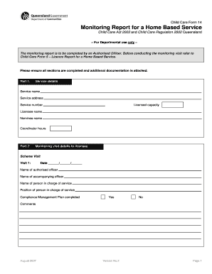 Child Care Form 14 Monitoring Report