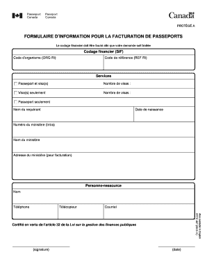 FORMULAIRE DʼINFORMATION POUR LA FACTURATION DE PASSEPORTS