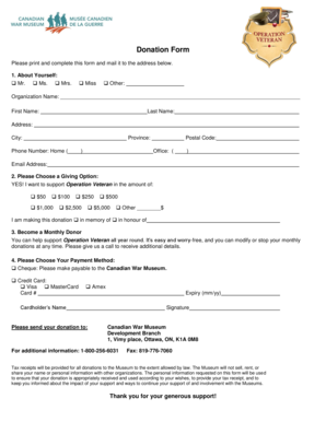 Donation Form for Canadian War Museum