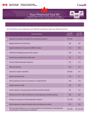Canada Federal Income Tax Deductions and Credits Checklist