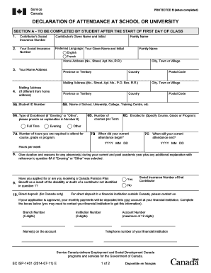 Canada Pension Plan Declaration of Attendance