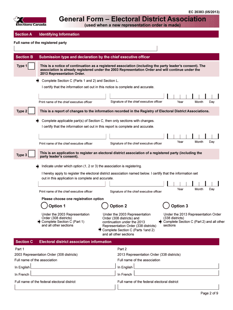 General Form Electoral District Association(used when a new representation order is made) Preview on Page 1