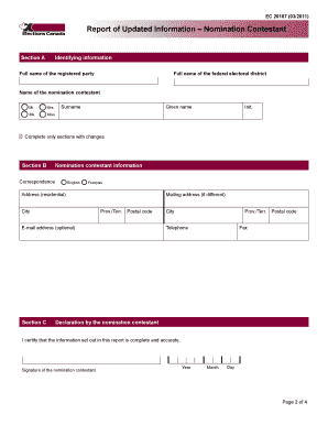 Report of Updated Information – Nomination Contestant