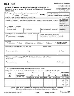 Formulaire de demande de prestations d'invalidité du Régime de pensions du Canada
