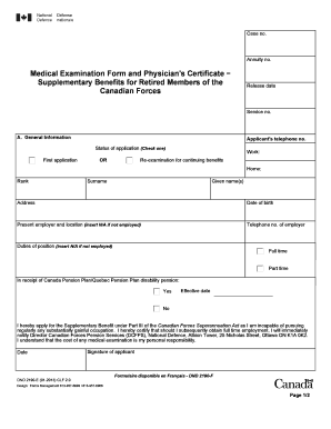 Canadian Forces Supplementary Benefits Medical Examination Form