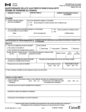 QUESTIONNAIRE RELATIF AUX PRESTATIONS D'INVALIDITÉ