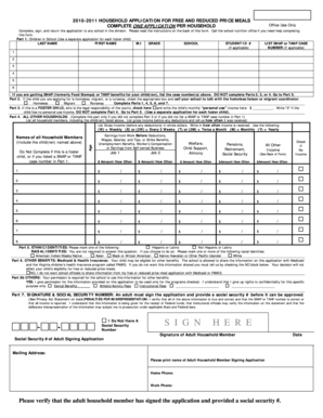 Household Application for Free and Reduced Price Meals