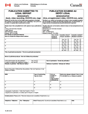 Legal Deposit Form for Canadian Publications