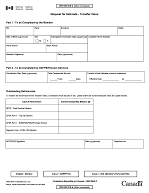 Request for Estimate - Transfer Value