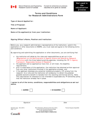 Research Administrators Terms and Conditions Form