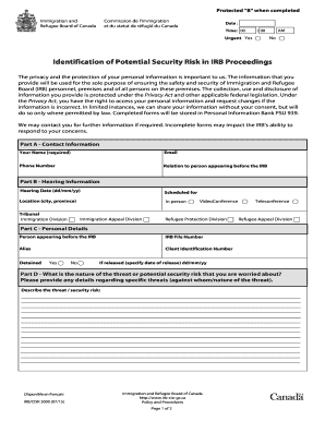 Immigration and Refugee Board Security Risk Form