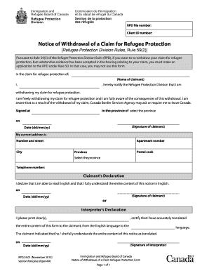 Notice of Withdrawal of a Claim for Refugee Protection