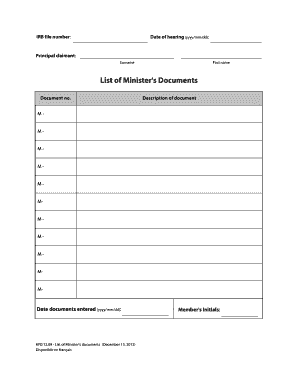 List of Minister's Documents