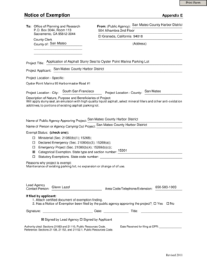 California Notice of Exemption Appendix E