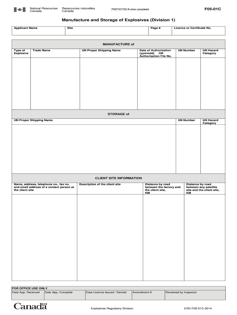 Fillable Online nrcan gc Manufacture and Storage of Explosives Division