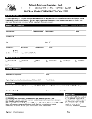 California Soccer Program Administrator Registration Form