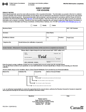 Canada Direct Deposit Form for Vendors